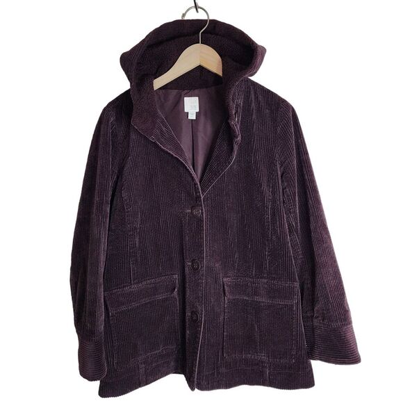 J. Jill Heritage Tumbled Cord Coat Women's Small Petite Pockets Hood Plum Purple - Picture 1 of 6